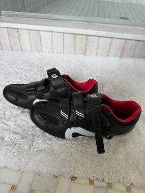 Peloton Cycling Shoes with Red Lining and White Accents